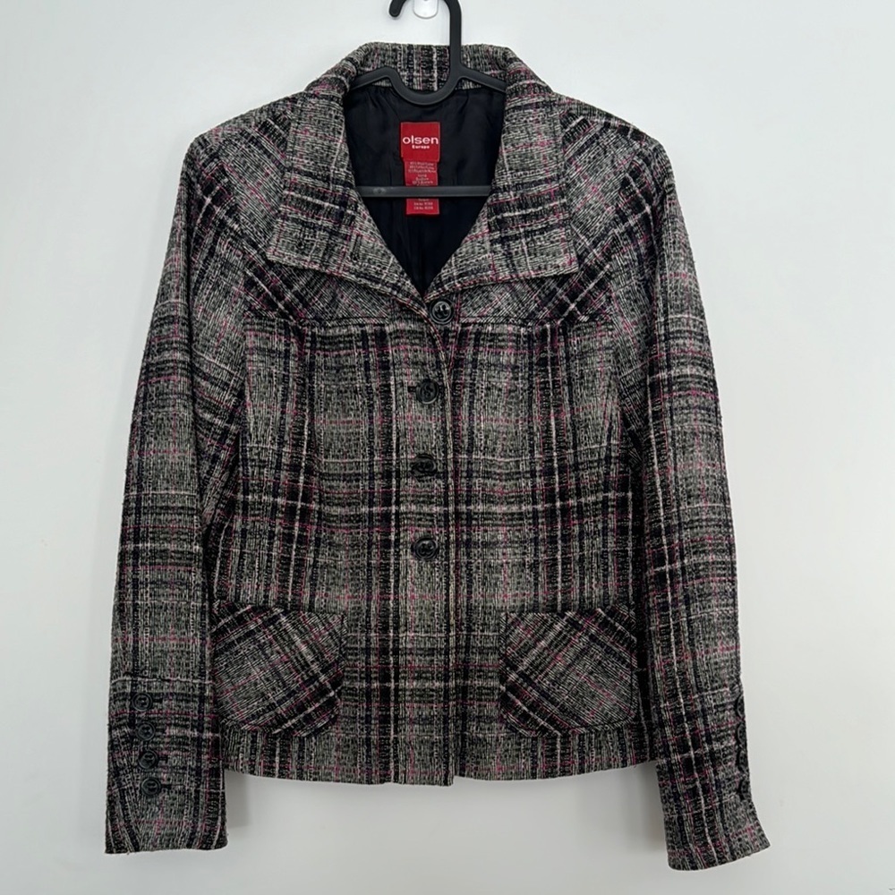 Olsen Women's Plaid Wool Blend Jacket - Black Pink Purple White